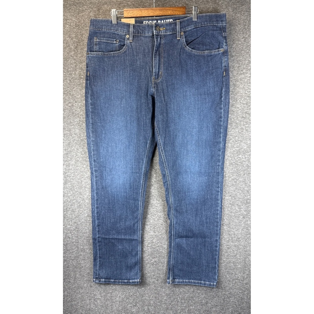 NWT Eddie Bauer Straight Fit Jeans Men 40x30 Drk Blue Stretch Denim Country Farm